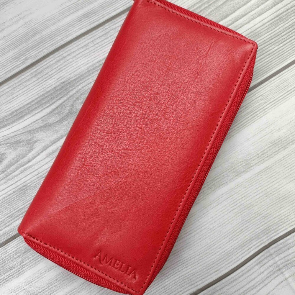 Genuine Leather Checkbook Cover, Credit Card Organizer, Long Checkbook Wallet